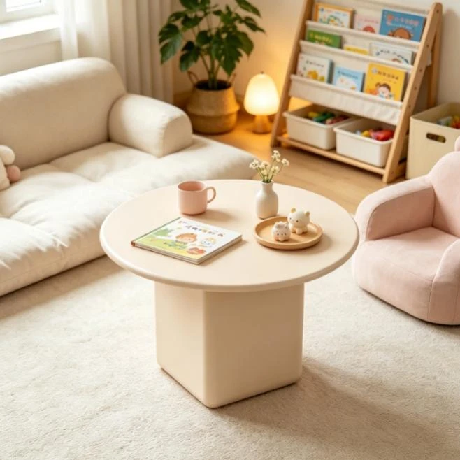 Cream Cube Base Round Side Coffee Table factory
